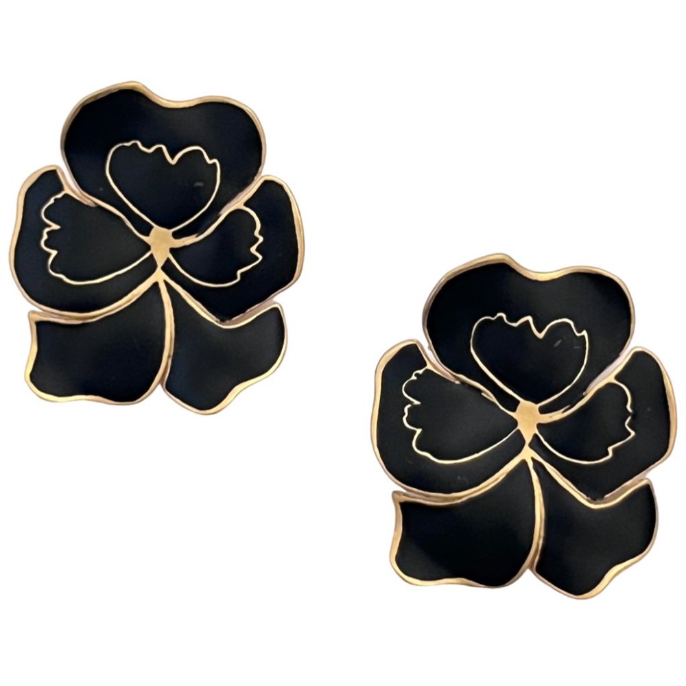 TAT Black enamel Floral Bow earrings